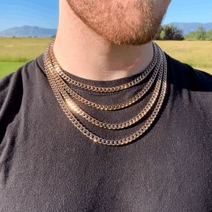 18k Rose Gold Cuban Link Chain Necklace Choker Mens Womens Waterproof Chain 7mm